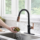 APPASO 135BRG Pull Down Kitchen Faucet Matte Black Rose Gold with Sprayer and Soap Dispenser