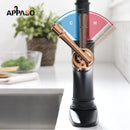 APPASO 135BRG Pull Down Kitchen Faucet Matte Black Rose Gold with Sprayer and Soap Dispenser