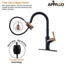APPASO 135BRG Pull Down Kitchen Faucet Matte Black Rose Gold with Sprayer and Soap Dispenser