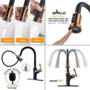 APPASO 135BRG Pull Down Kitchen Faucet Matte Black Rose Gold with Sprayer and Soap Dispenser