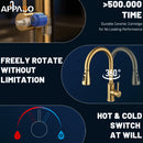 APPASO Gold Kitchen Faucet with Soap Dispenser, Brushed Gold Kitchen Sink Faucet with Pull Down Sprayer, Modern High Arch Single Handle Sink Faucet for Kitchen