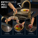 APPASO Gold Kitchen Faucet with Soap Dispenser, Brushed Gold Kitchen Sink Faucet with Pull Down Sprayer, Modern High Arch Single Handle Sink Faucet for Kitchen