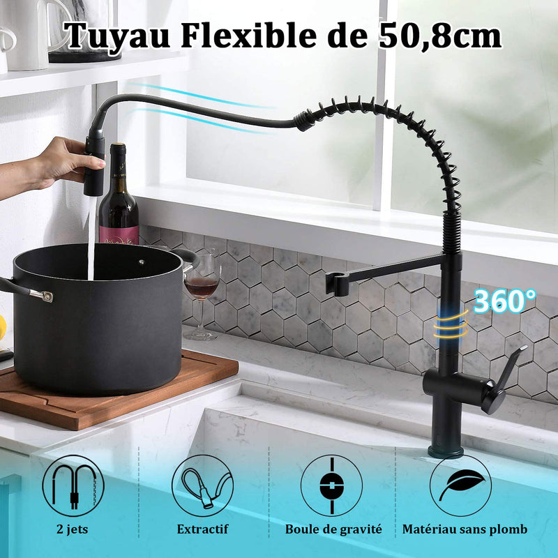 Robinet de cuisine - OSLO bec haut avec douchette noir Robinet de cuisine - OSLO bec haut avec douchette noir