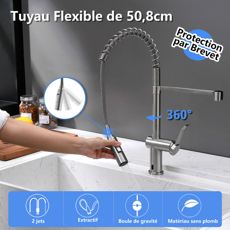 Faucet robinet mitigeur cuisine avec bec flexible rotatif;ROBINET