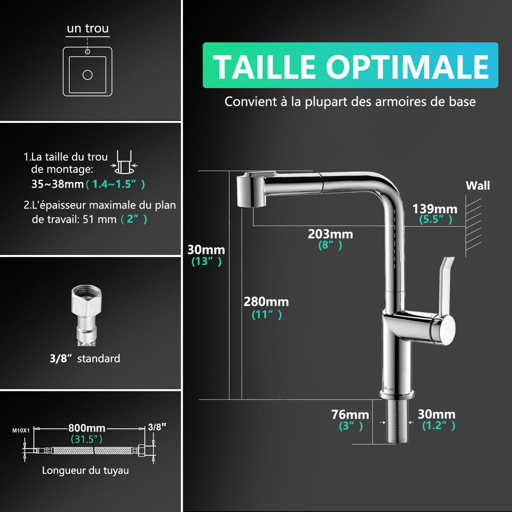 Mitigeur de Cuisine APPASO Rabattable Robinet Cuisine Moderne avec