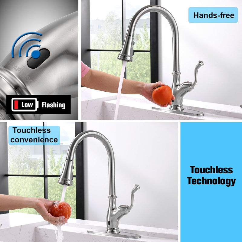 APPASO 175TL-BN Touchless Smart Kitchen Faucet Brushed Nickel Motion Sensing Activated Hands-Free