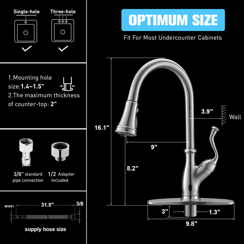 APPASO 175TL-BN Touchless Smart Kitchen Faucet Brushed Nickel Motion Sensing Activated Hands-Free