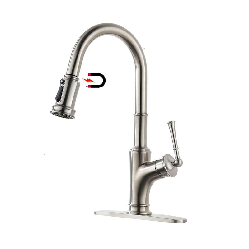 APPASO 192BN Kitchen Faucet Brushed Nickel with 3-Mode Magnetic Docking Sprayer and Brush