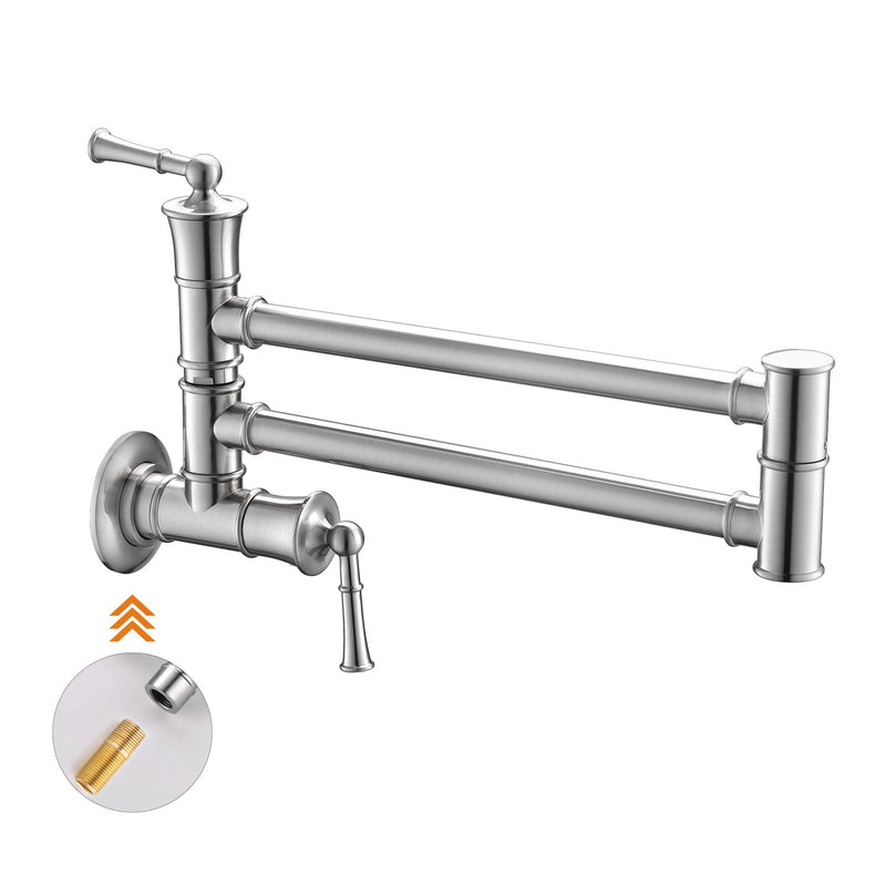 APPASO 196BN Stretchable Kitchen Faucet Brushed Nickel Pot Filler Folding Wall Mounted