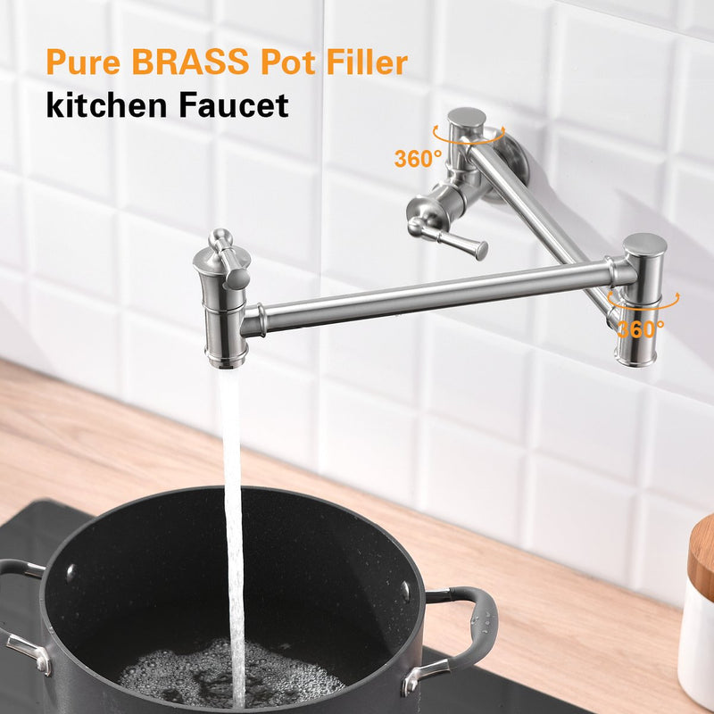 APPASO 196BN Stretchable Kitchen Faucet Brushed Nickel Pot Filler Folding Wall Mounted