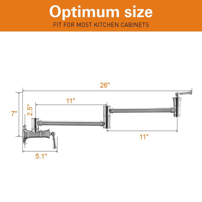 APPASO 196BN Stretchable Kitchen Faucet Brushed Nickel Pot Filler Folding Wall Mounted