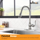 APPASO 198BN Swan-Neck Kitchen Faucet Brushed Nickel Single Handle with Soap Dispenser