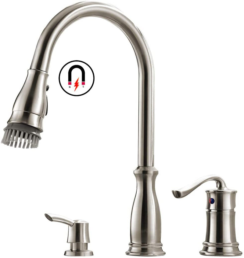 APPASO 218BN 3 Hole Kitchen Faucet Brushed Nickel Magnetic Docking with Side Single Handle