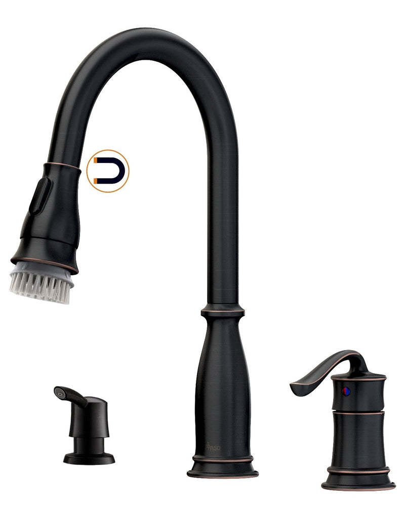 APPASO 218ORB 3 Hole Kitchen Faucet Oil Rubbed Bronze Antique Bronze 3 Pieces Magnetic Docking