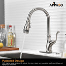 APPASO 225BN Single Handle Pull Down Kitchen Faucet Brushed Nickel Antique Magnetic Docking High Arc