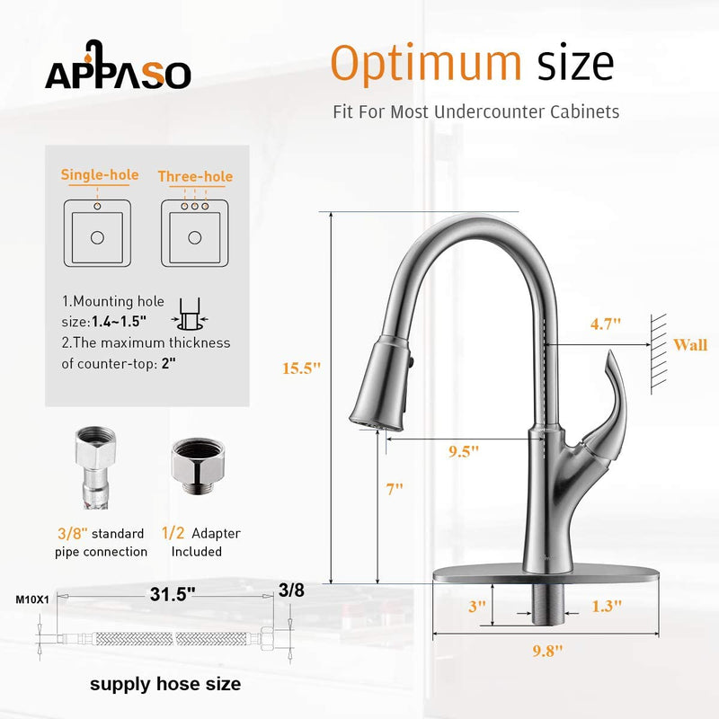 APPASO 226BN Kitchen Faucet Brushed Nickel Purified Water Faucet for RO and Water Filtration Systems