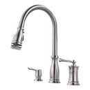 APPASO 228BN 3-Hole Kitchen Faucet Brushed Nickel 3 Pieces with Pull Down Magnetic Docking Sprayer