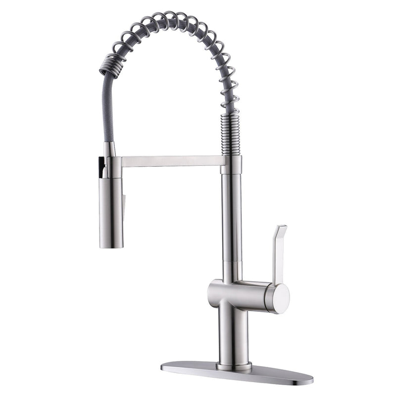 APPASO 238BN Modern Spring Kitchen Faucet Brushed Nickel Low Lead Solid Brass with Pull Down Sprayer