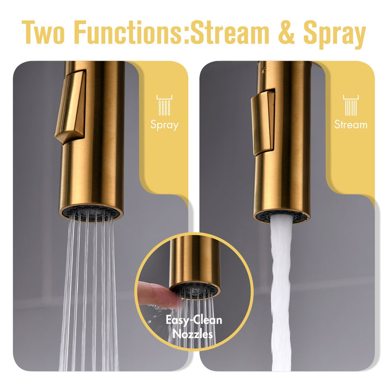 APPASO 238BTG Commercial Spring Kitchen Faucet Brushed Gold Solid Brass with Pull Down Sprayer