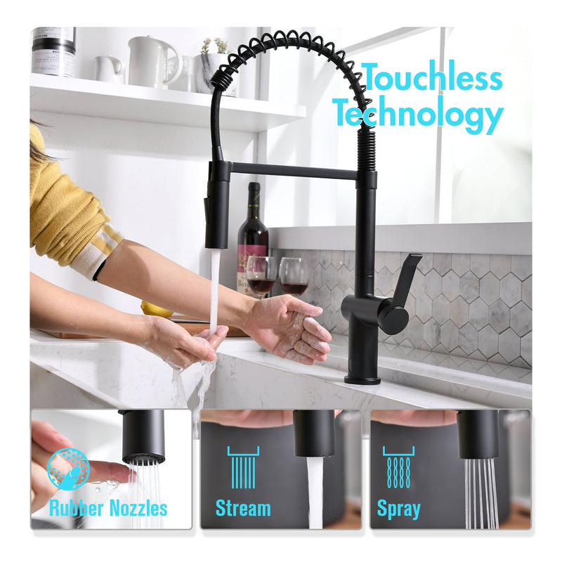 APPASO 238TL-MB Touchless Kitchen Faucet Modern Spring Matte Black Smart Sensor Activated