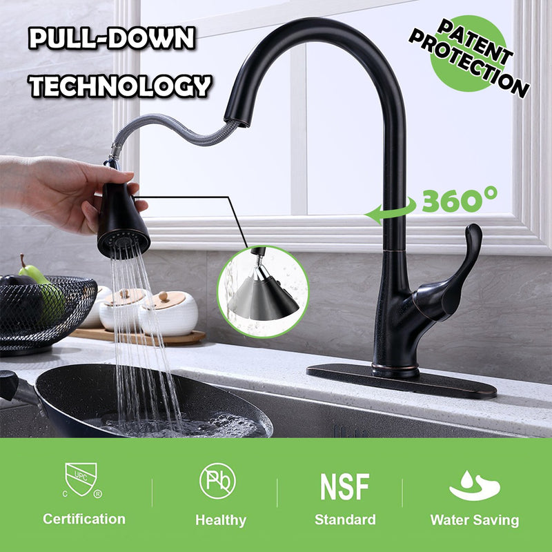 APPASO 123ORB Pull Down Kitchen Faucet Oil Rubbed Bronze Single Handle with Deck Plate