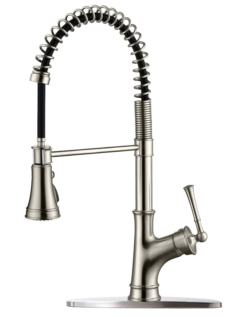 APPASO 138BN Commercial Spring Kitchen Faucet Stainless Steel Brushed Nickel with Pull Down Spray Head