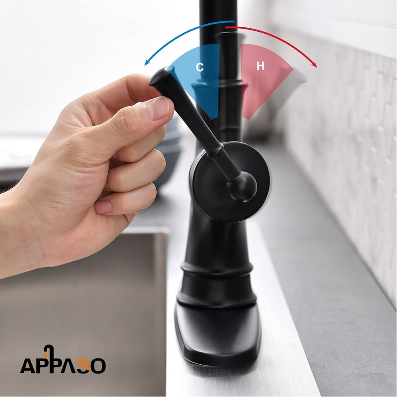 APPASO 138ORB Commercial Spring Kitchen Faucet Oil Rubbed Bronze with Pull Down Spray Head