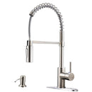 APPASO 163BN Modern Spring Commercial Pull Down Kitchen Faucet Brushed Nickel with Soap Dispenser