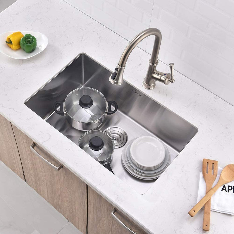 APPASO R281810 Handmade Commercial Kitchen Sink 28-inch Single Bowl 18 Gauge Stainless Steel 10 inch Deep