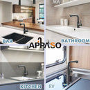 APPASO Black Bar Sink Faucet, Matte Black Kitchen Faucet with Pull-Out Sprayer, Modern Single Handle Bathroom Utility Faucet, Pull Down Spray Small Faucet for RV Camper Outdoor Restroom