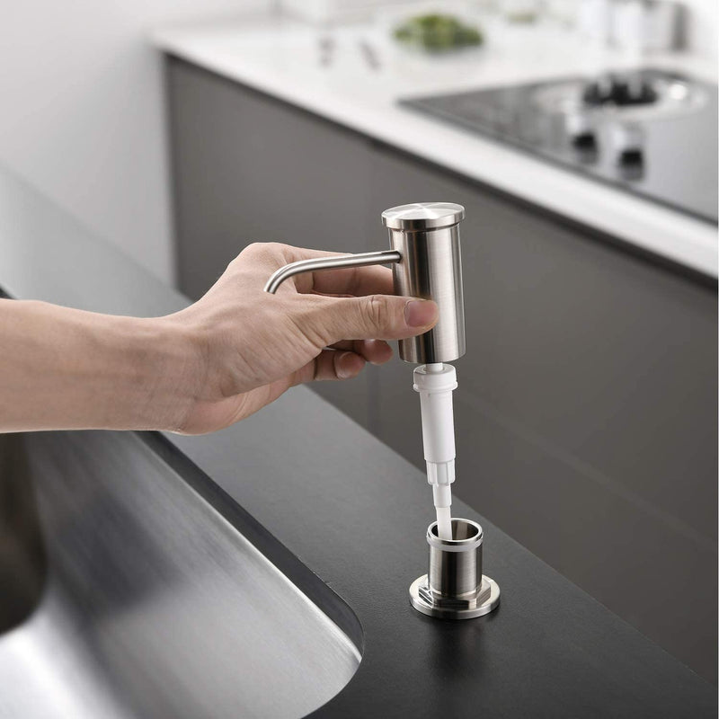 APPASO Kitchen Sink Soap Dispenser Stainless Steel Pump Head 17 Ounce Large PET Brushed Nickel 048BN
