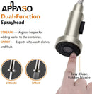 APPASO 105BN Modern Spring Kitchen Faucet Brushed Nickel High Arc Single Handle with Soap Dispenser