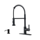 APPASO 105MB Modern Spring Kitchen Faucet Matte Black High Arc Single Handle with Soap Dispenser