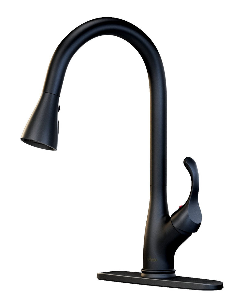 APPASO 123MB Kitchen Faucet Matte Black Single Handle with Pull Down Spray Head and Deck Plate