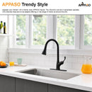 APPASO 123MB Kitchen Faucet Matte Black Single Handle with Pull Down Spray Head and Deck Plate