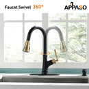 APPASO 133BBNG Pull Down Kitchen Faucet Black & Gold Magnetic Docking Sprayer with Soap Dispenser