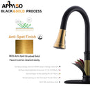 APPASO 133BBNG Pull Down Kitchen Faucet Black & Gold Magnetic Docking Sprayer with Soap Dispenser