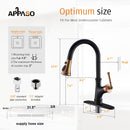 APPASO 133BRG Pull Down Kitchen Faucet Black & Rose Gold Magnetic Docking Sprayer with Soap Dispenser