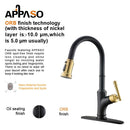 APPASO 135BBNG Pull Down Kitchen Faucet Black Gold with Magnetic Docking Sprayer and Soap Dispenser