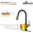 APPASO 135BRG Pull Down Kitchen Faucet Matte Black Rose Gold with Magnetic Docking Sprayer and Soap Dispenser