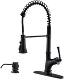 APPASO 138MB Spring Pull Down Kitchen Faucet Commercial Matte Black with Soap Dispenser