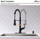 APPASO 138MB Spring Pull Down Kitchen Faucet Commercial Matte Black with Soap Dispenser