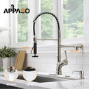 APPASO 139BN Commercial Spring Kitchen Faucet Brushed Nickel Pot Filler with Soap Dispenser