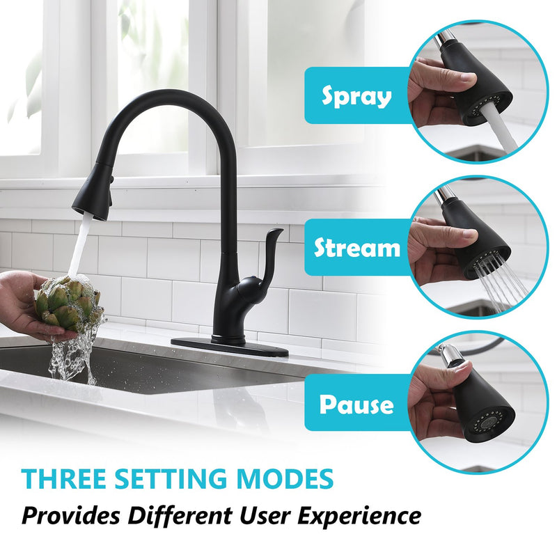 APPASO 149MB Pull Down Kitchen Faucet Matte Black with Soap Dispenser