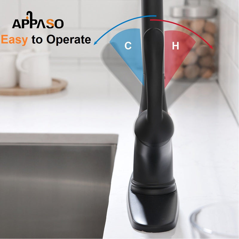 APPASO 149MB Pull Down Kitchen Faucet Matte Black with Soap Dispenser