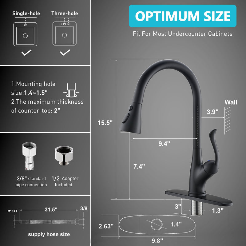 APPASO 149MB Pull Down Kitchen Faucet Matte Black with Soap Dispenser