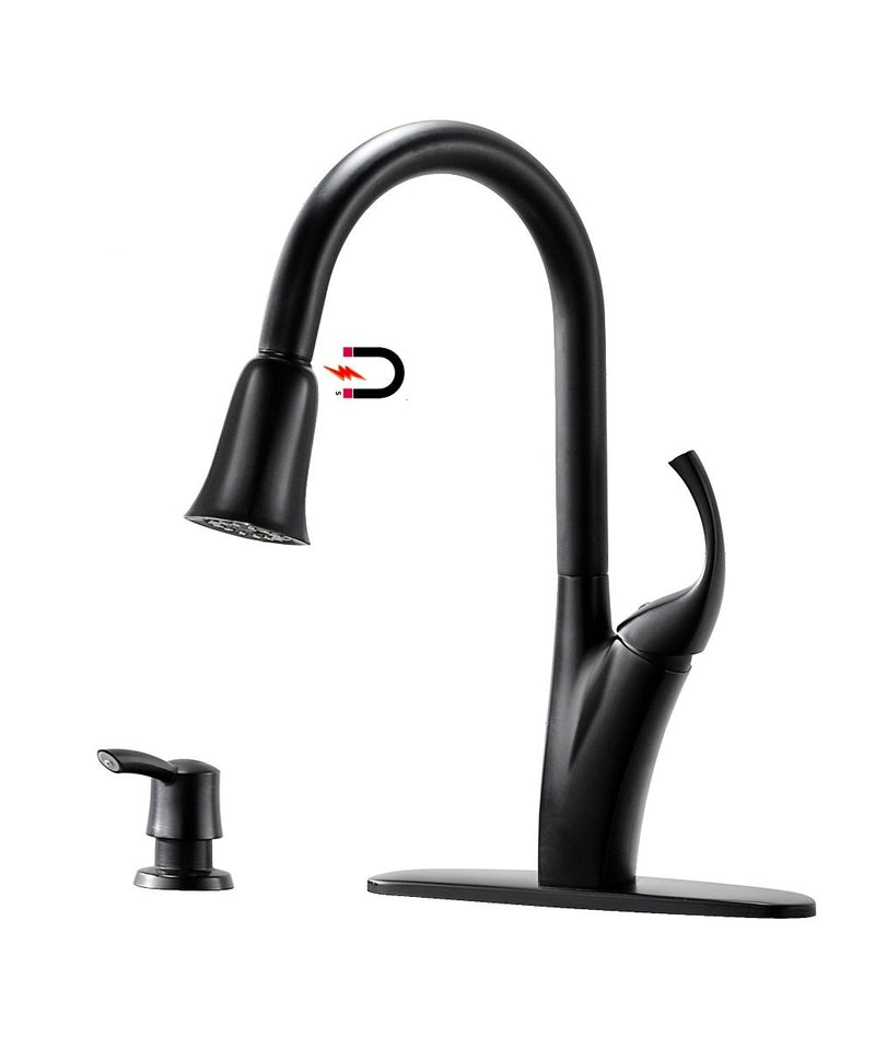 APPASO 150MB Kitchen Faucet Matte Black with Pull Down Magnetic Docking Sprayer and Soap Dispenser