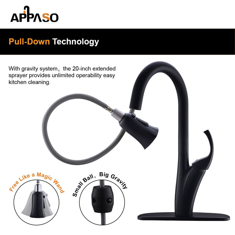 APPASO 150MB Kitchen Faucet Matte Black with Pull Down Magnetic Docking Sprayer and Soap Dispenser