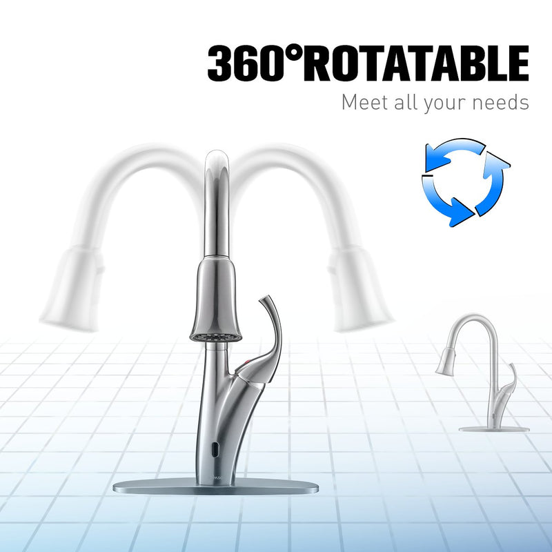 APPASO 150TL-BN Touchless Kitchen Faucet Brushed Nickel Motion Sensor Activated Hands-free with Brush