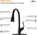 APPASO 157MB Kitchen Faucet Matte Black with Pull Down Sprayer and Deck Plate